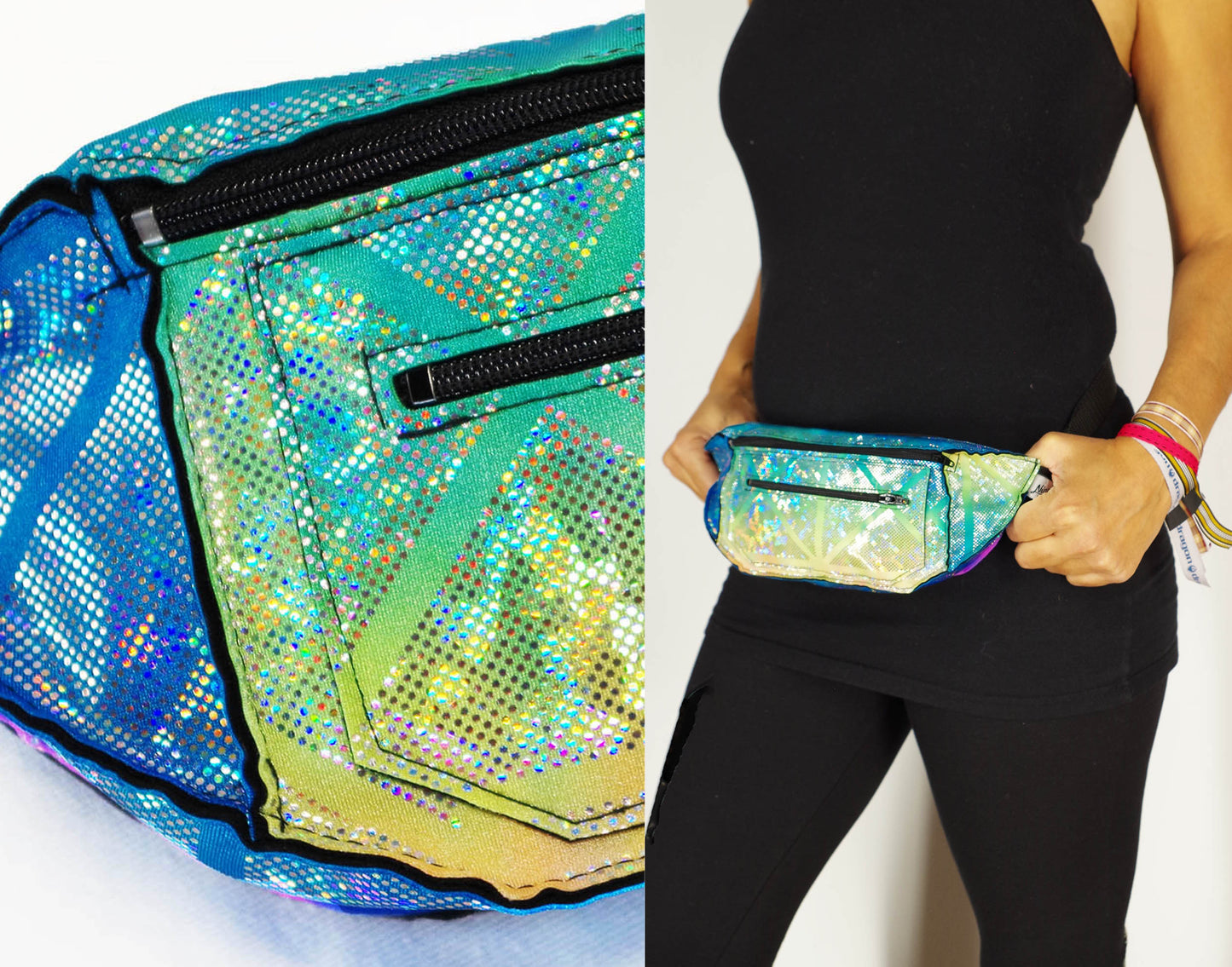 Holographic Unicorn Festival Fanny Pack in Green