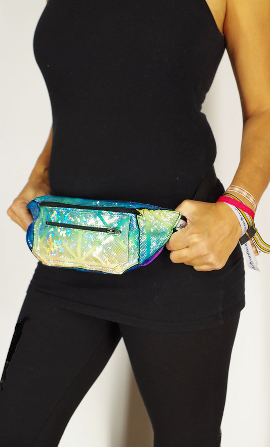 Holographic Unicorn Festival Fanny Pack in Green