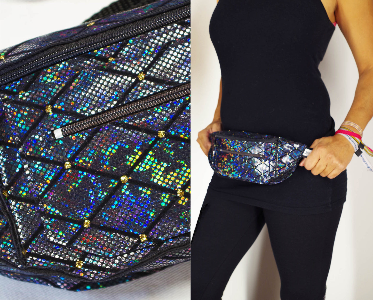 Festival Fanny Pack in Iridescent Black Harlequin Sparkle