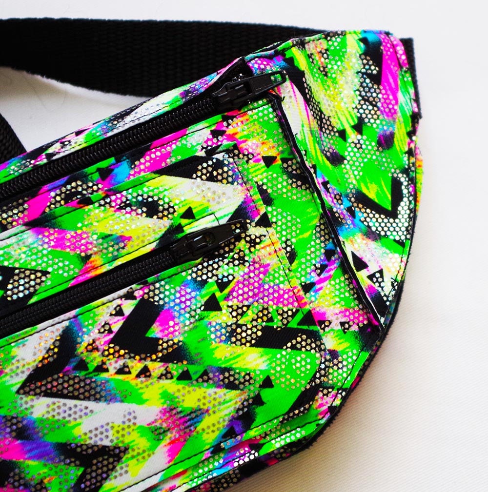 Festival Fanny Pack in Neon Green and Hot Pink Zigzag