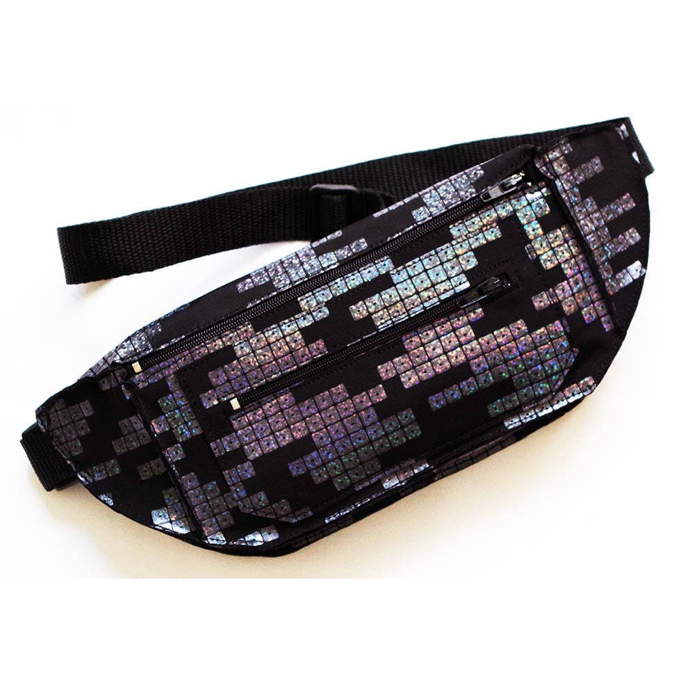Festival Fanny Pack in Black Iridescent Sequin Print