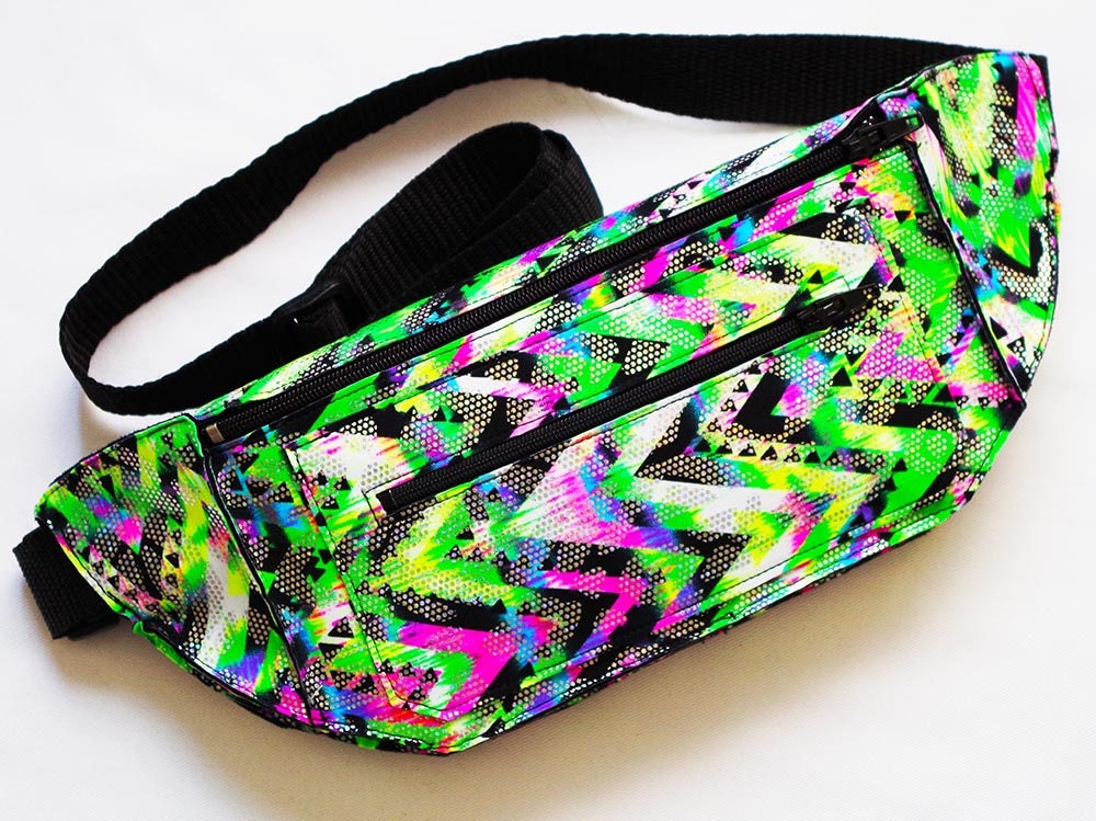 Festival Fanny Pack in Neon Green and Hot Pink Zigzag
