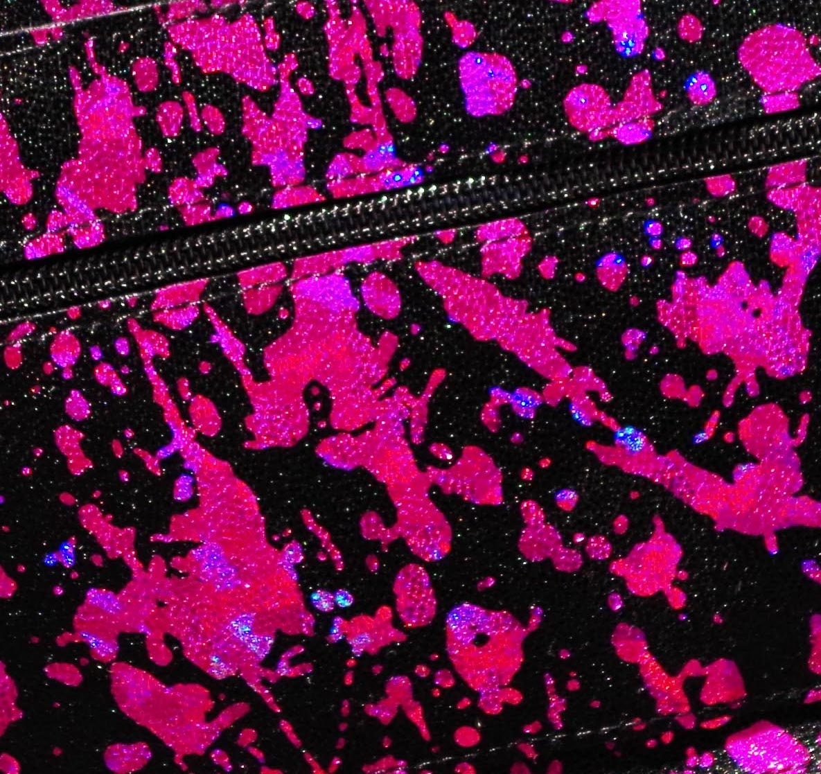 Hot Pink Paint Splatter on Black Leather Look Fanny Pack