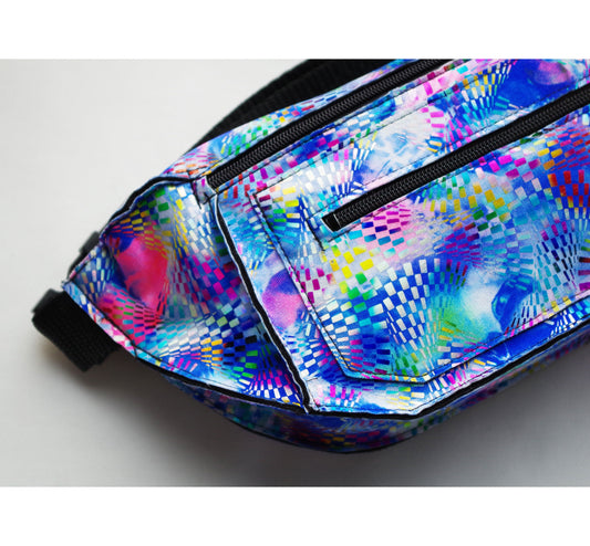 Blue and Pink Tie Dye Pinwheel Print Festival Fanny Pack