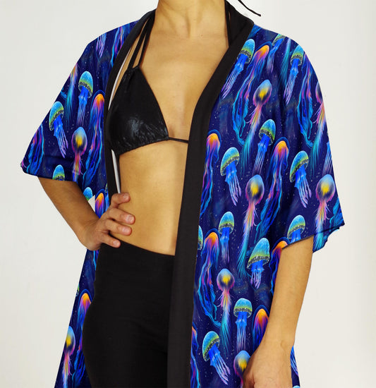 Festival Kimono-Style Draped Jacket in Jellyfish Print