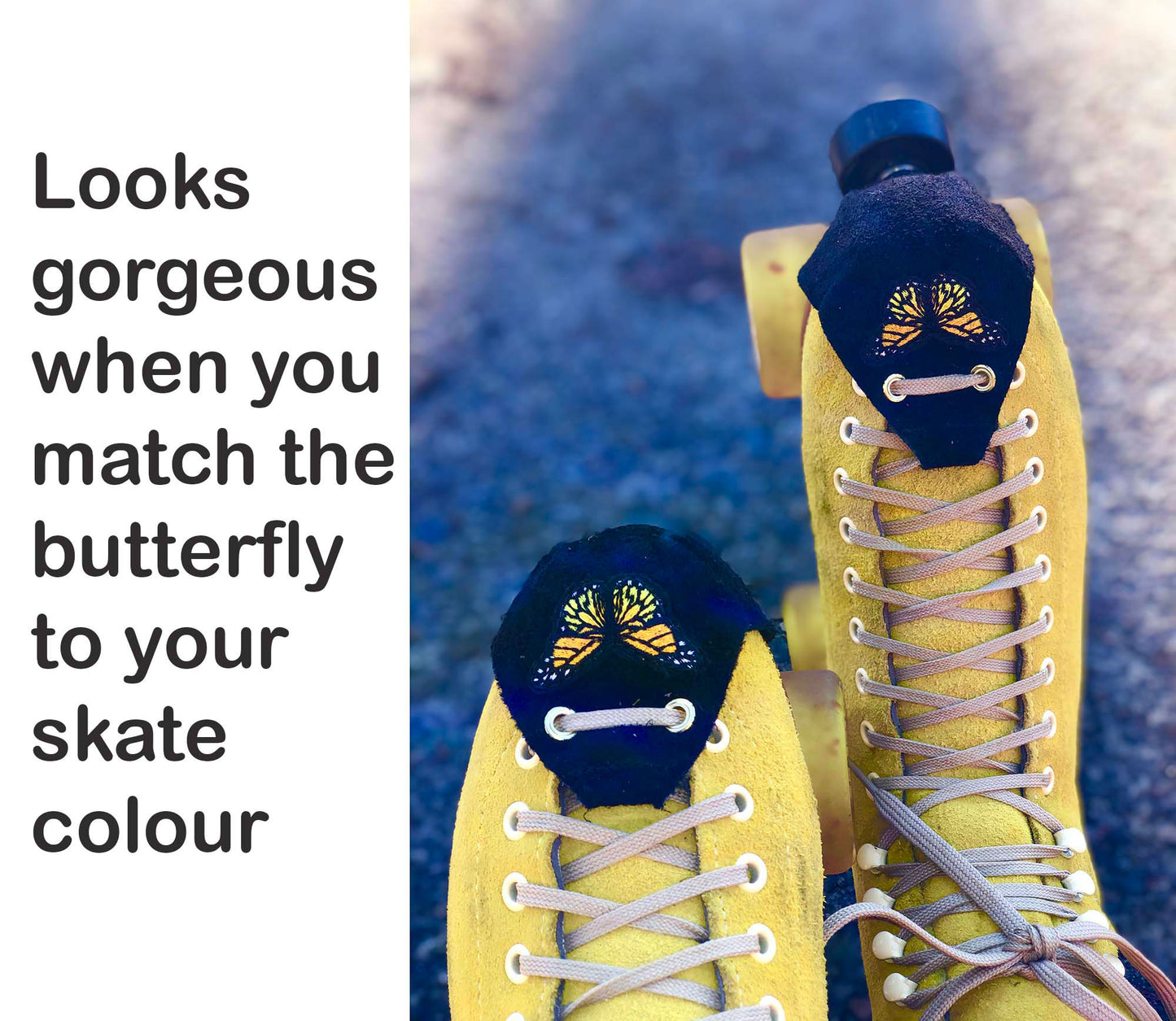 Durable Suede Toe Caps Black with Golden Yellow Butterfly