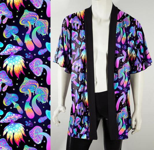 Trippy Mushrooms Festival Kimono-Style Draped Jacket