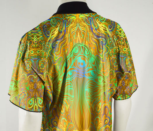 Festival Kimono-Style Draped Jacket in Mustard Yellow Mushroom Print