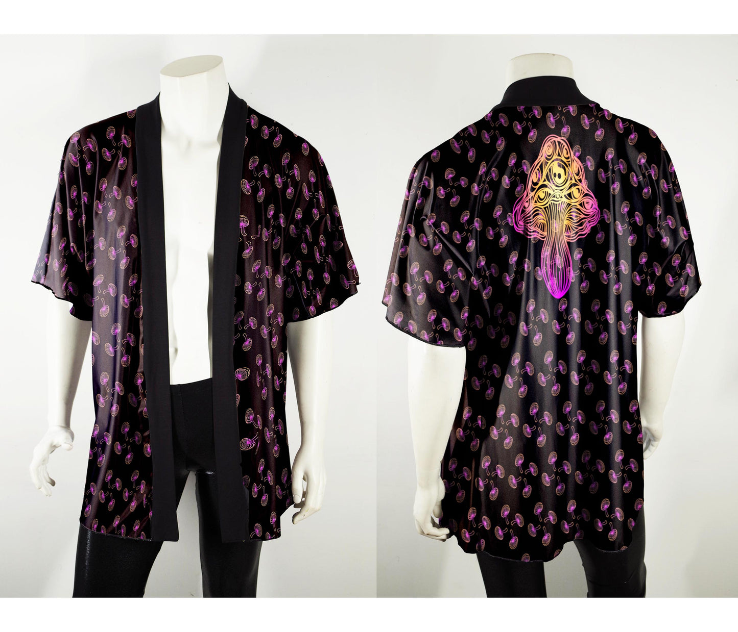 Festival Kimono-Style Draped Jacket with Sunrise Mushroom Back Print