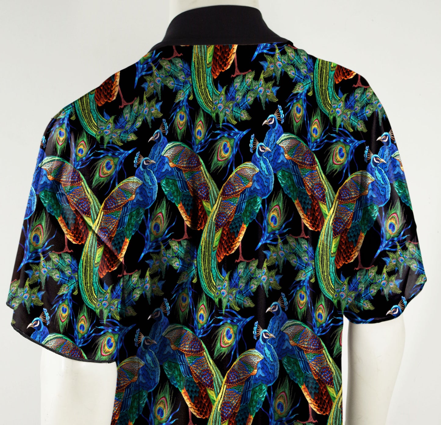 Festival Kimono-Style Draped Jacket in Peacock Print