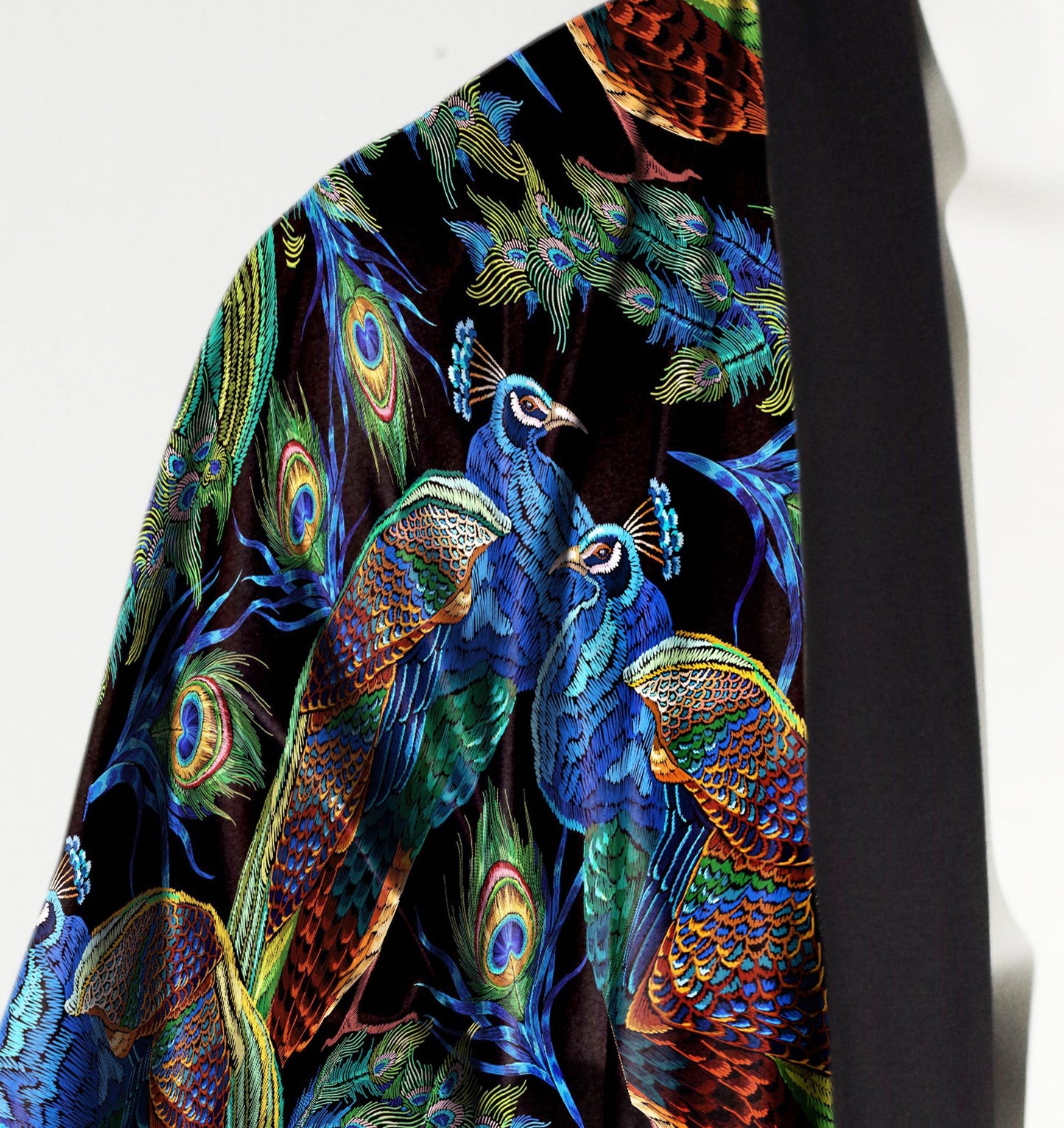 Festival Kimono-Style Draped Jacket in Peacock Print