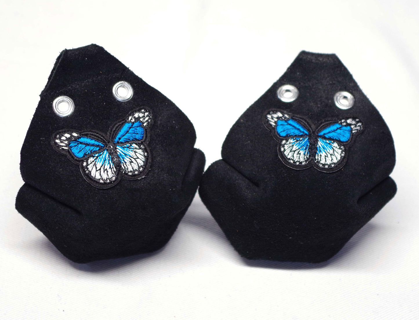 Durable Suede Toe Caps Black with Pool Blue Butterfly