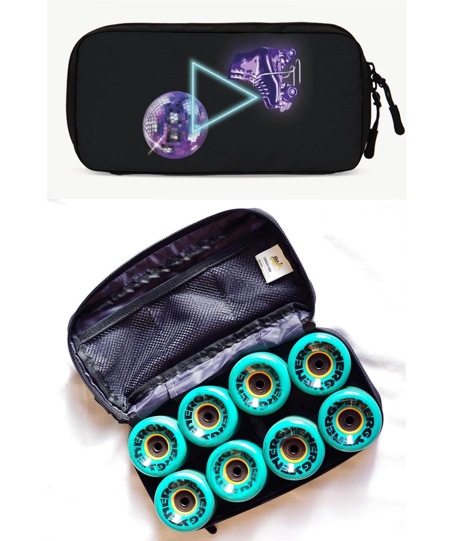 Roller Skates Wheel Bag with Disco Ball Print