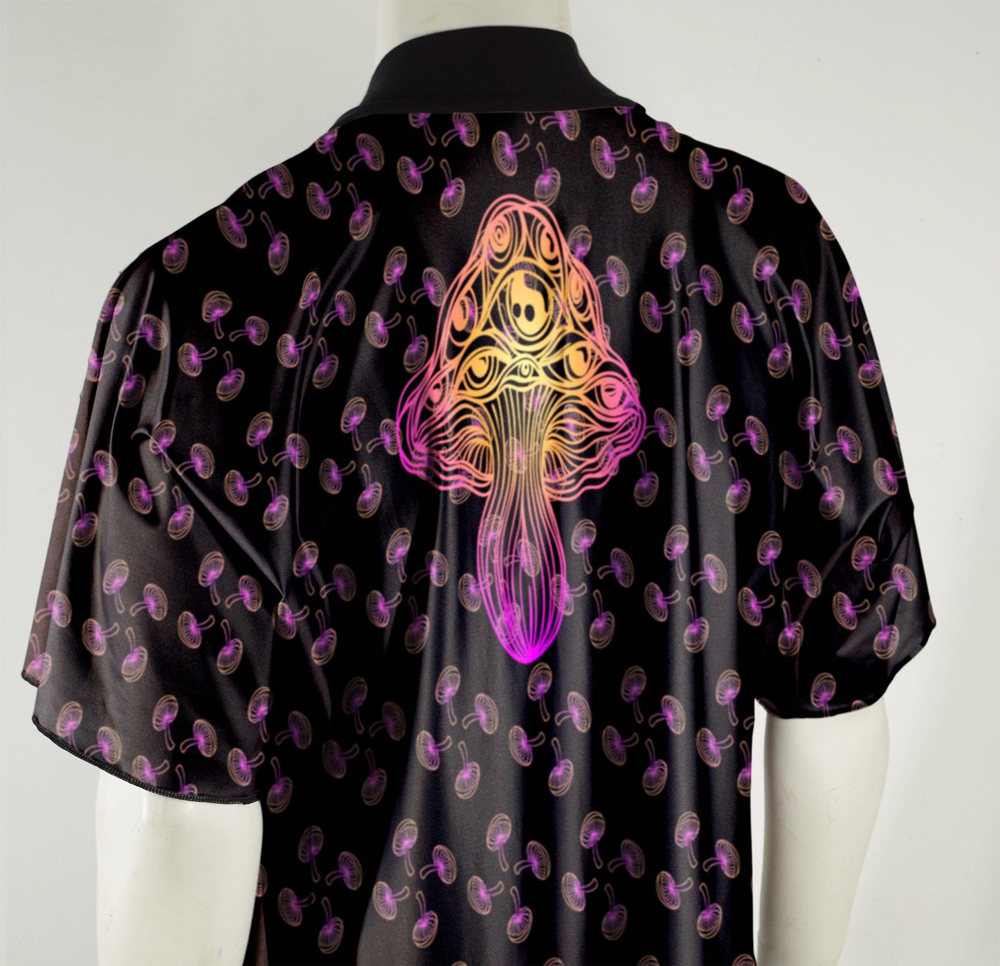 Festival Kimono-Style Draped Jacket with Sunrise Mushroom Back Print
