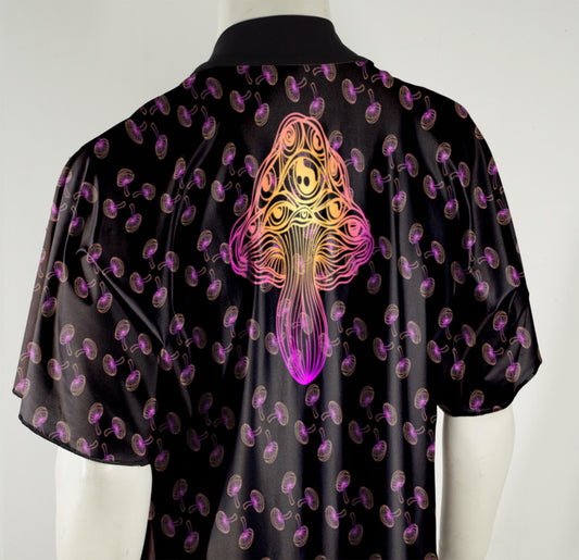Festival Kimono-Style Draped Jacket with Sunrise Mushroom Back Print