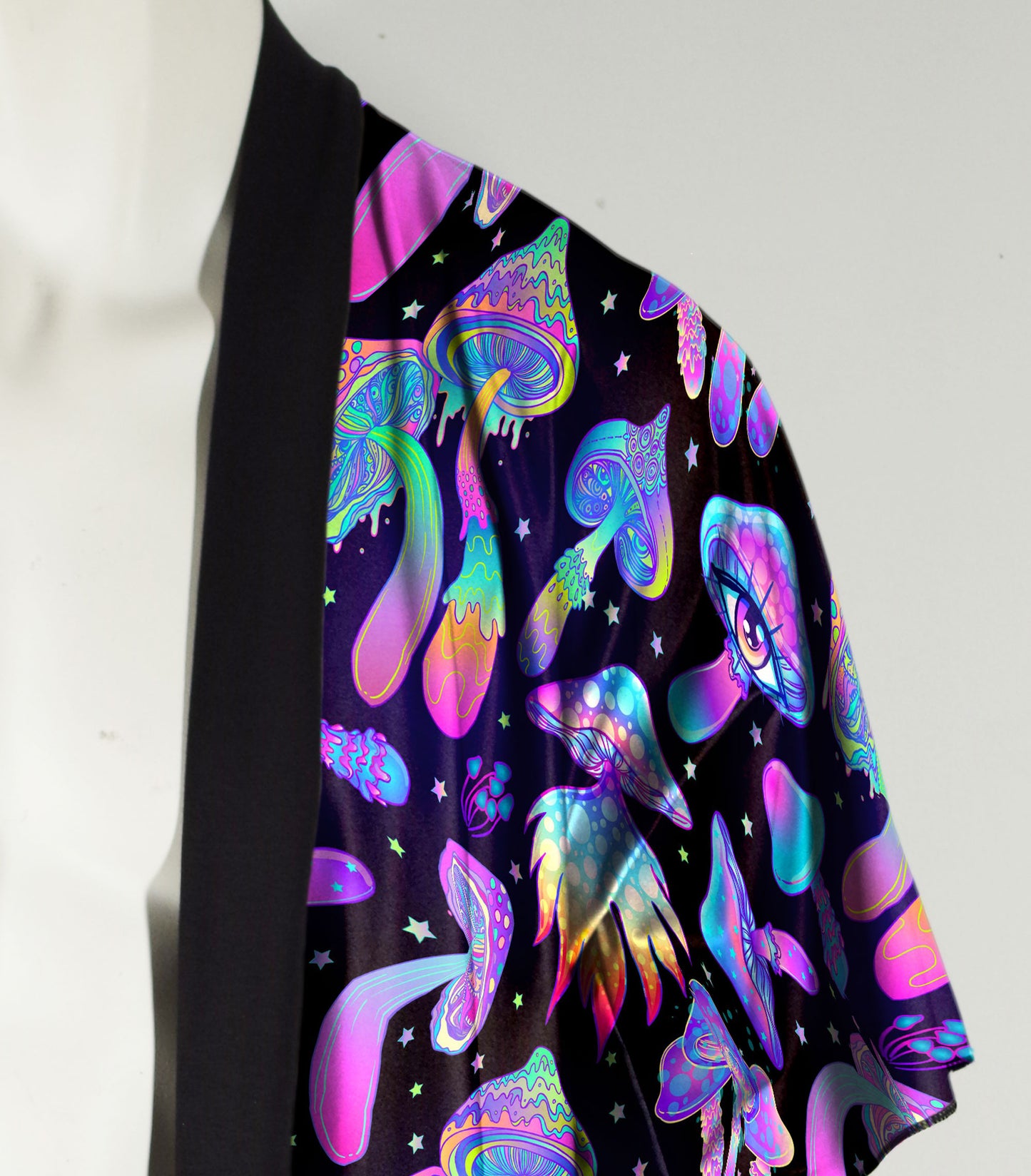 Trippy Mushrooms Festival Kimono-Style Draped Jacket