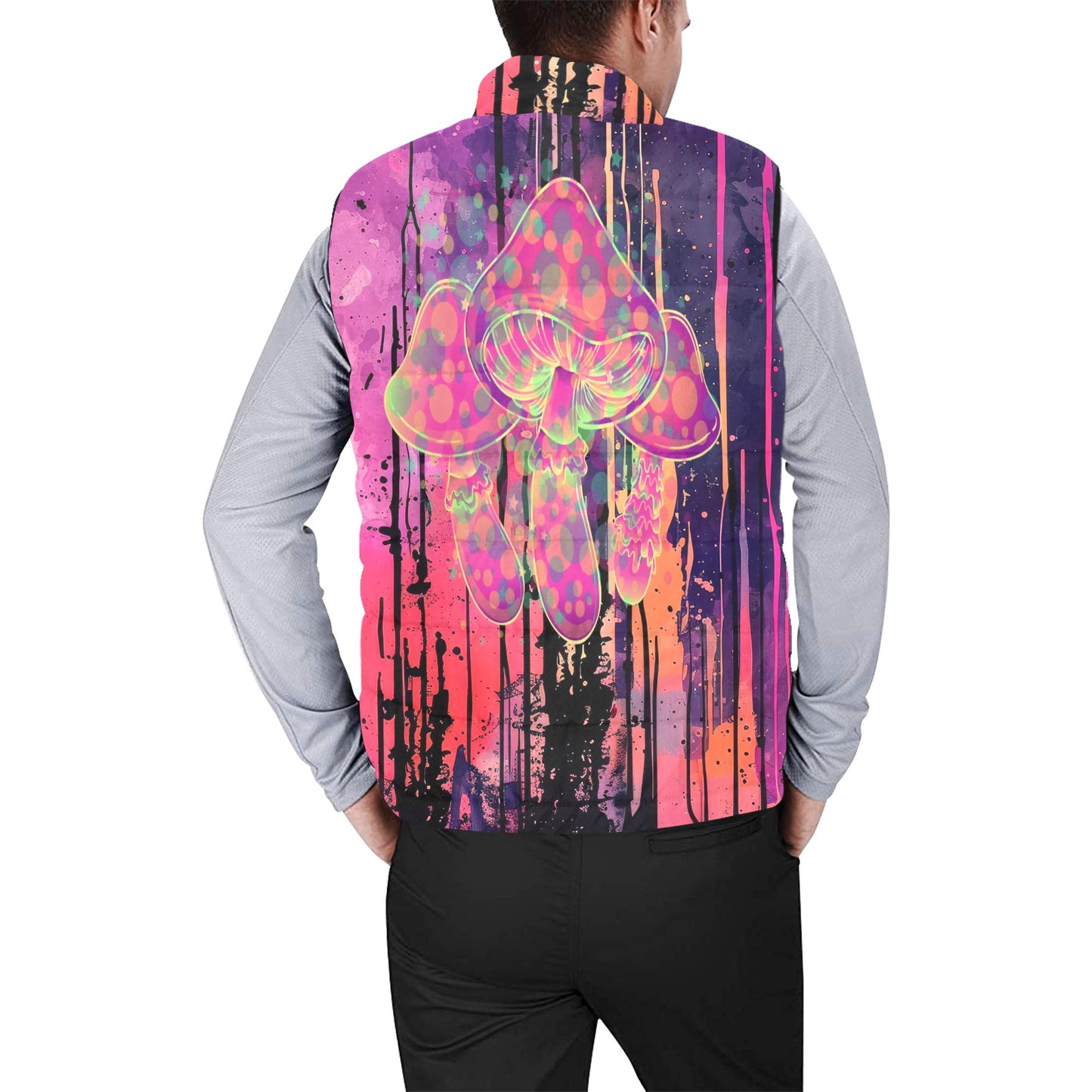 Festival or Rave Trippy Drippy Mushroom Print Puffer Vest