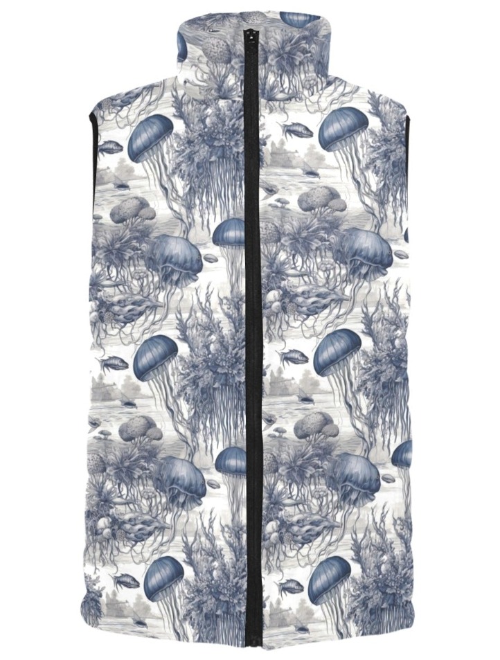 Puffer Vest Men's in Toile de Jouy Jellyfish Print