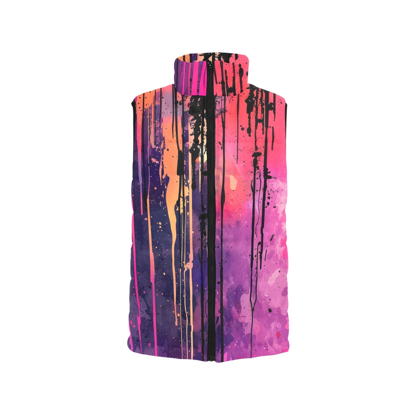 Festival or Rave Trippy Drippy Mushroom Print Puffer Vest