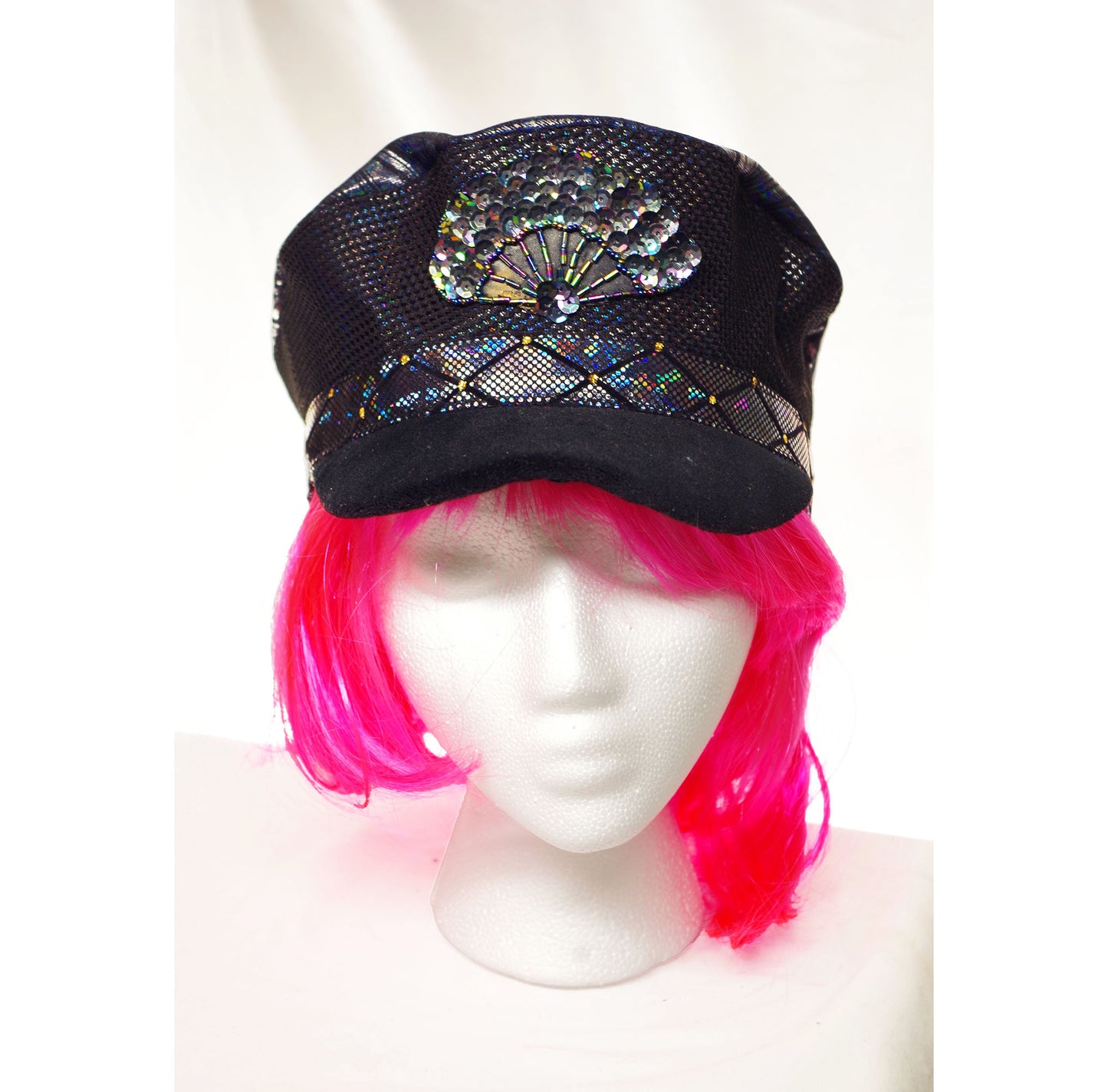 Black Iridescent Hand Fan Soft Captain's Hat