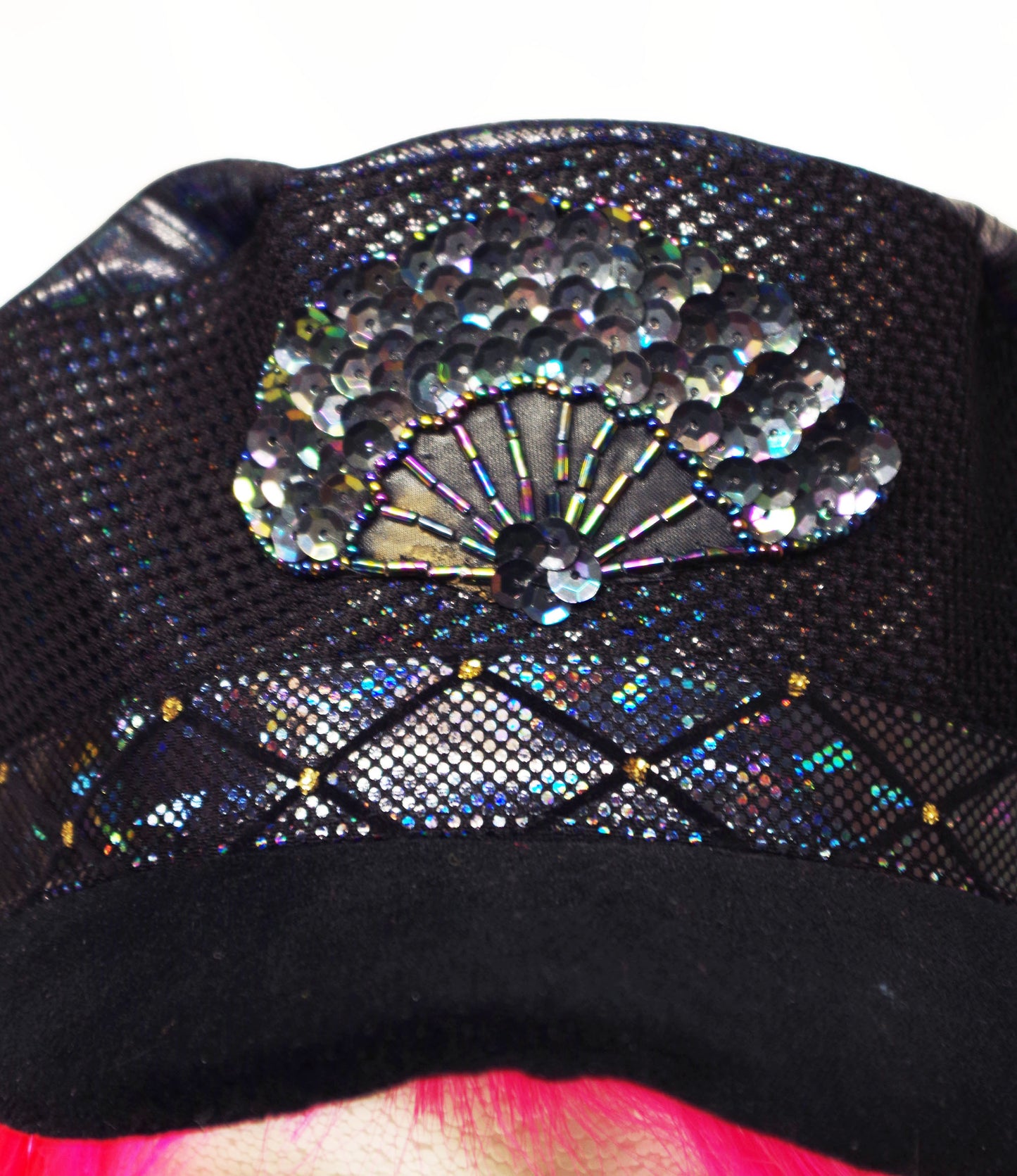 Black Iridescent Hand Fan Soft Captain's Hat