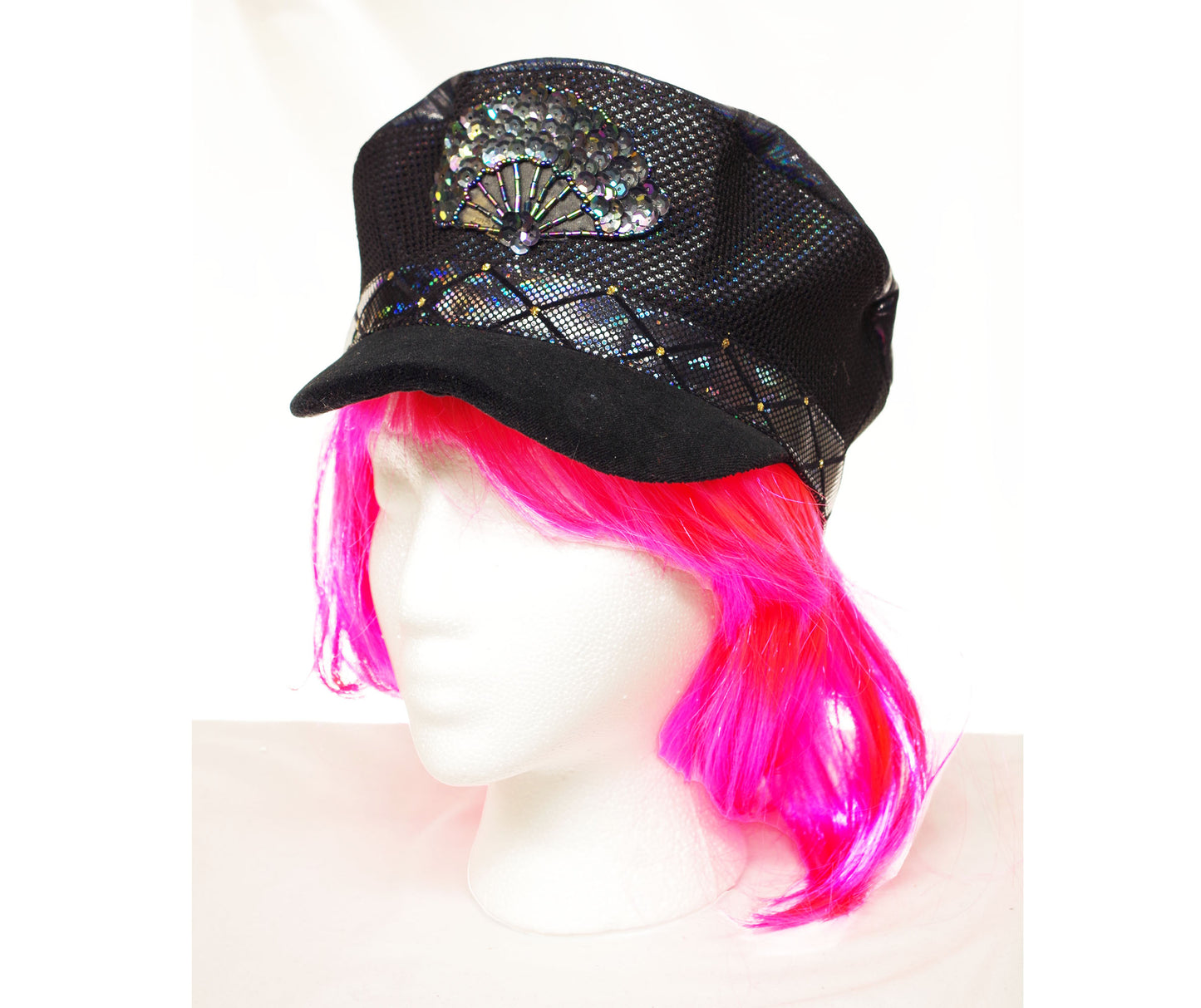 Black Iridescent Hand Fan Soft Captain's Hat