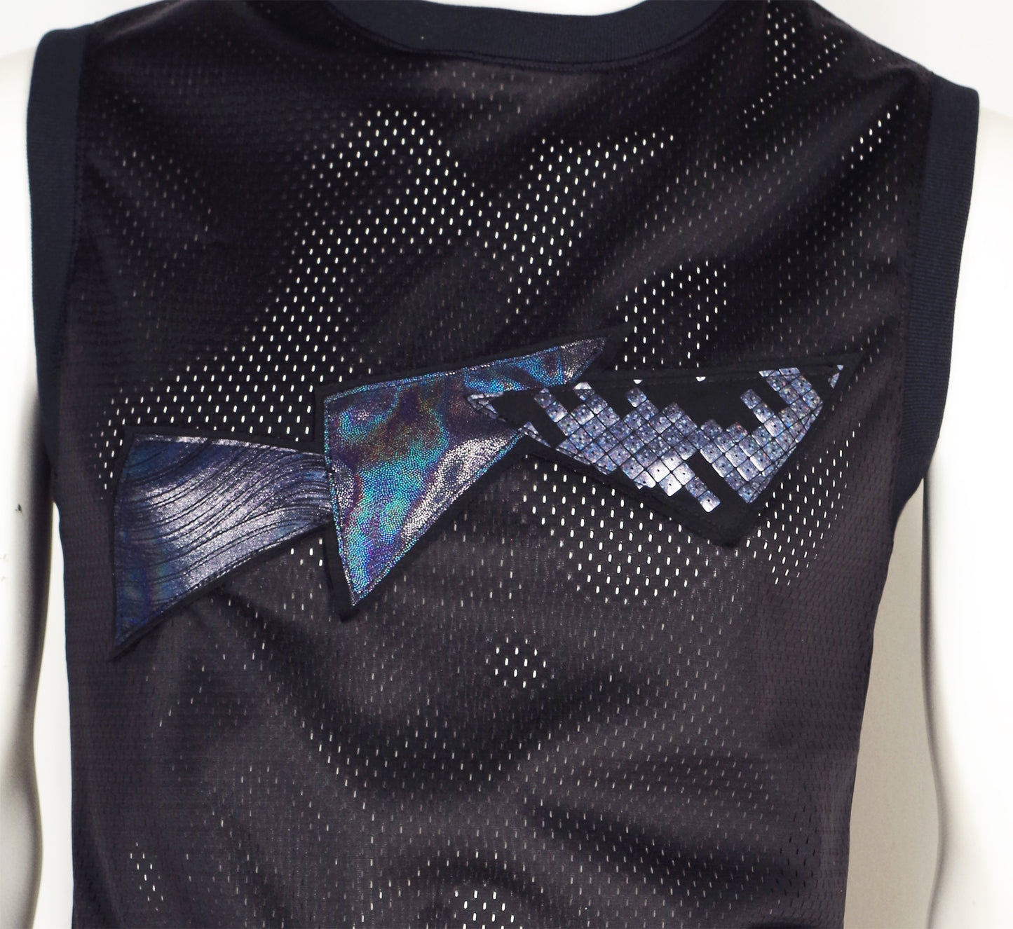 Festival Mesh Top with Holographic Triangles Black