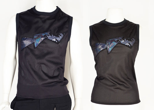 Festival Mesh Top with Holographic Triangles Black