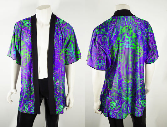 Festival Kimono Mens or Womens Mushroom Print in Purple and Green
