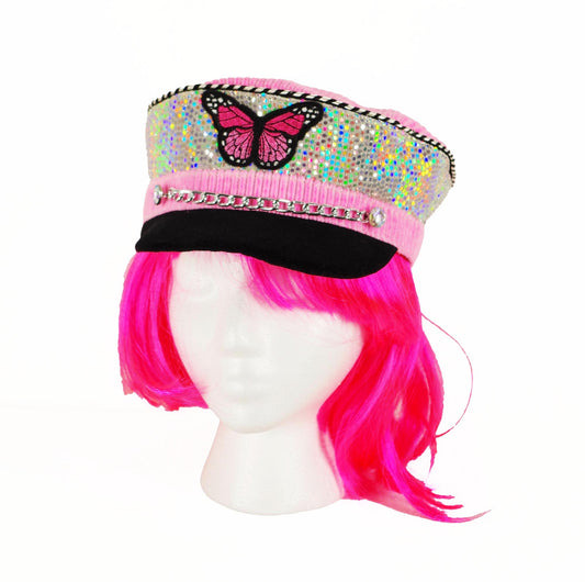 Pink Butterfly Soft Captain's Hat