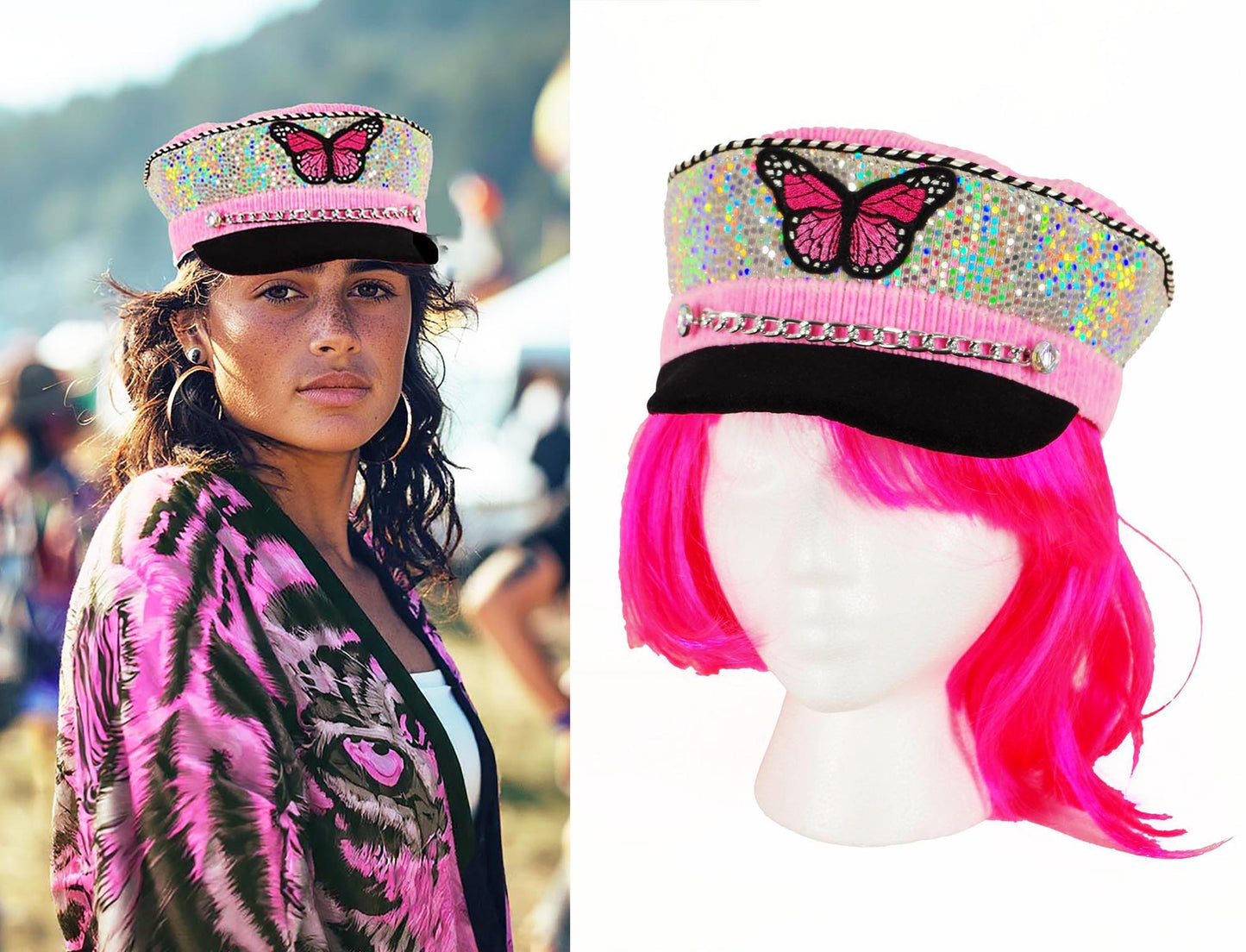Pink Butterfly Soft Captain's Hat