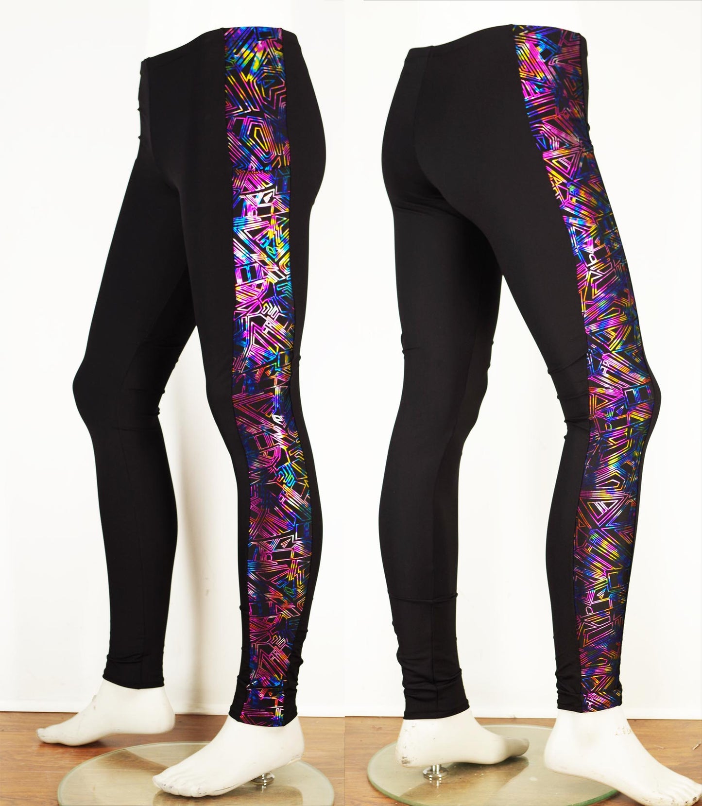 Meggings or Mens Running Tights with Geometric Metallic Strip and Phone Pocket