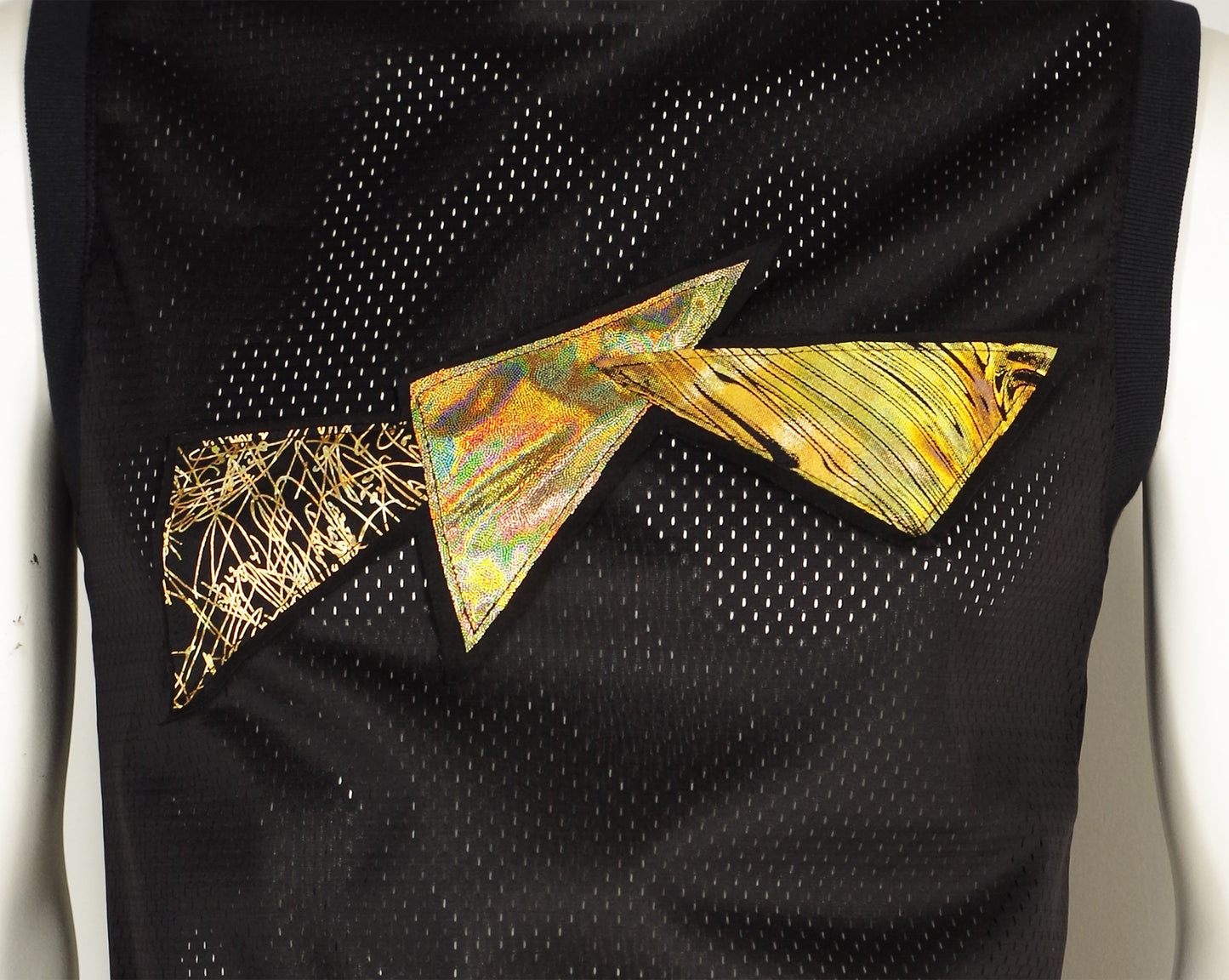 Festival Mesh Top with Gold Holographic Triangles
