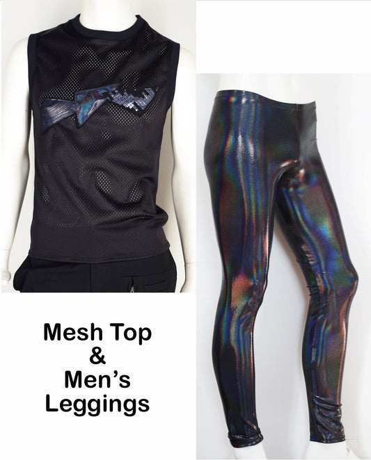 Festival Mens Outfit Meggings and Mesh Top Black
