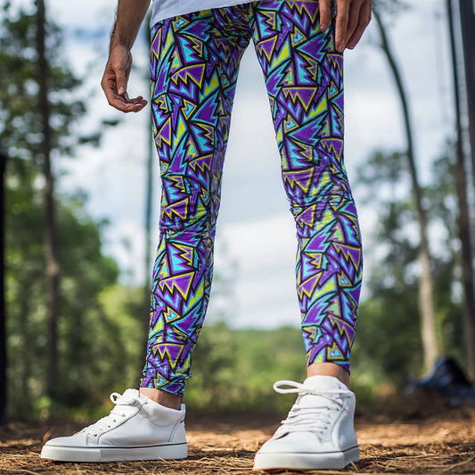 Retro 90s Geometric Print Leggings in Purple and Teal