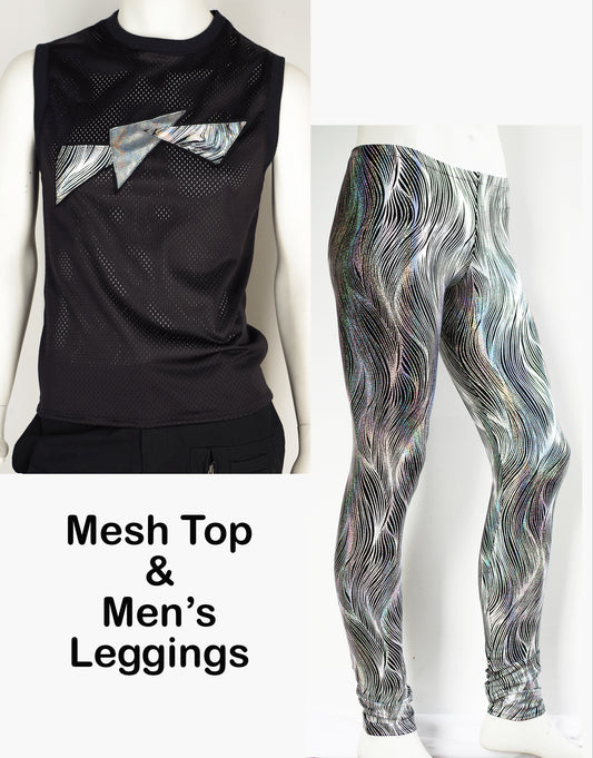 Festival Mens Outfit Meggings and Mesh Top Silver