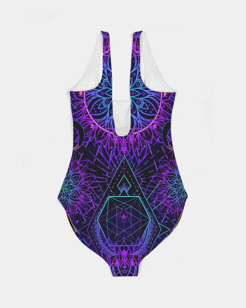 Trippy Mushroom on Sacred Geometry Festival Swimsuit