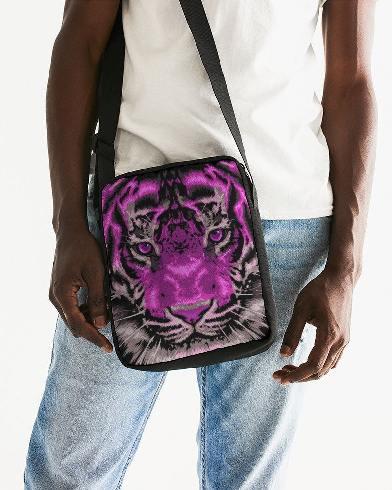Cross Body Bag with Hot Pink Fierce Tiger Face Messenger Pouch