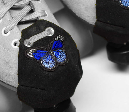 Durable Suede Toe Caps Black with Blue Butterfly