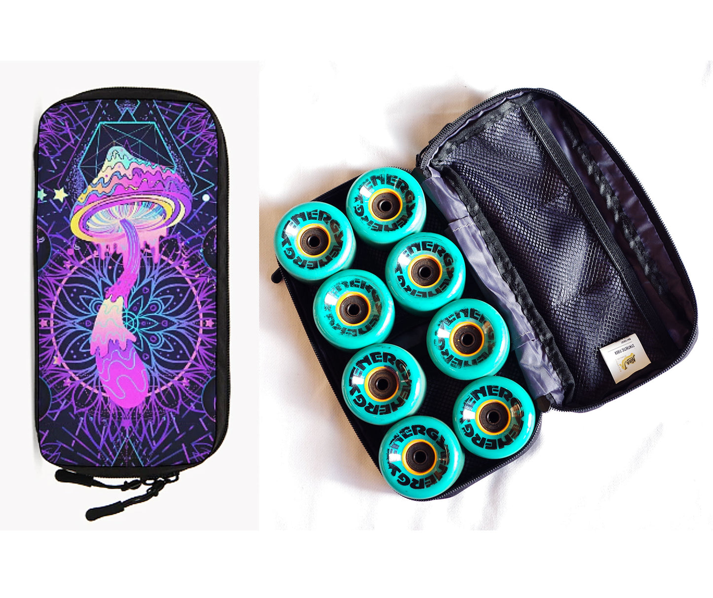Roller Skates Wheel Bag:  Pink Mushroom Print with Sacred Geometry