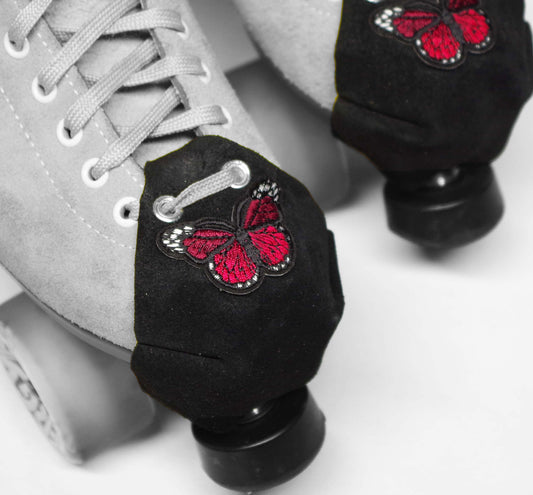 Durable Suede Toe Caps Black with Burgundy Deep Red Butterfly
