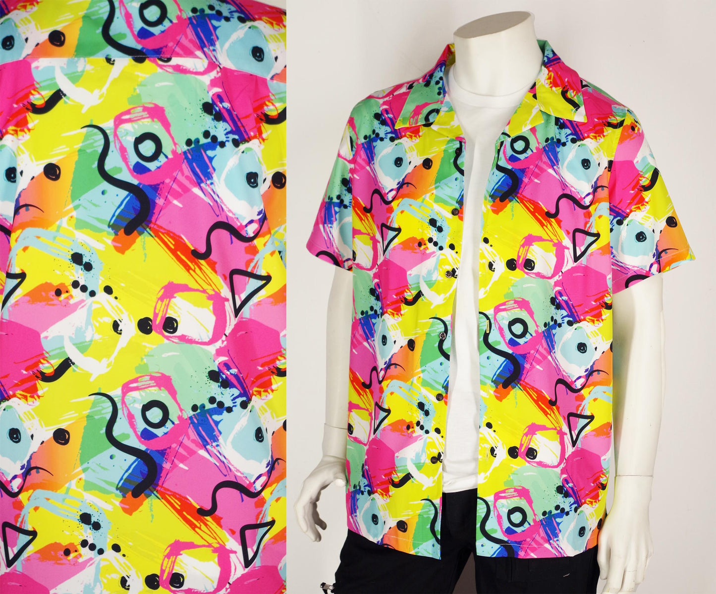 Festival Button Up Shirt in Memphis Splash Bold Colourful Print