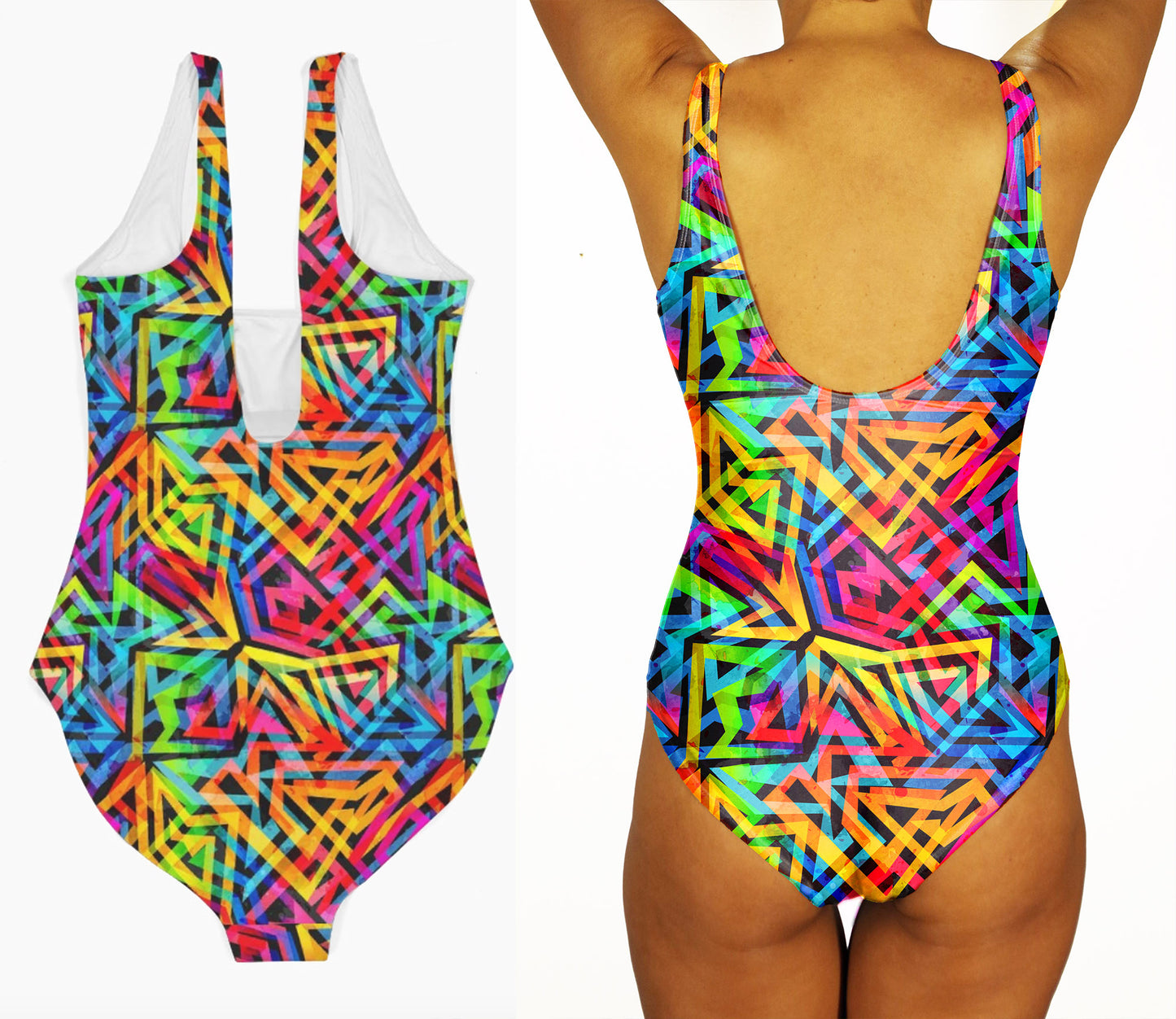 80s/90s Graffiti Print Festival One Piece Swimsuit:  Rave Outfits