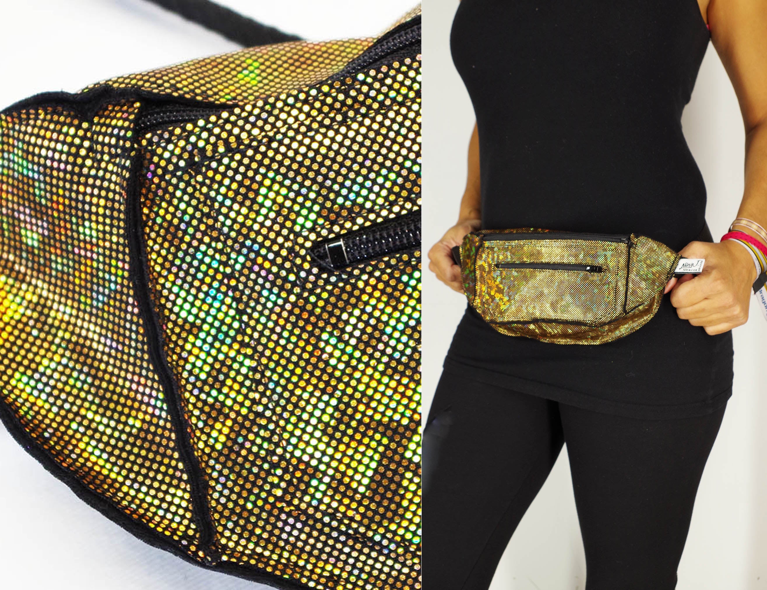 Festival Fanny Pack in Iridescent Gold Disco Glitter Nina J