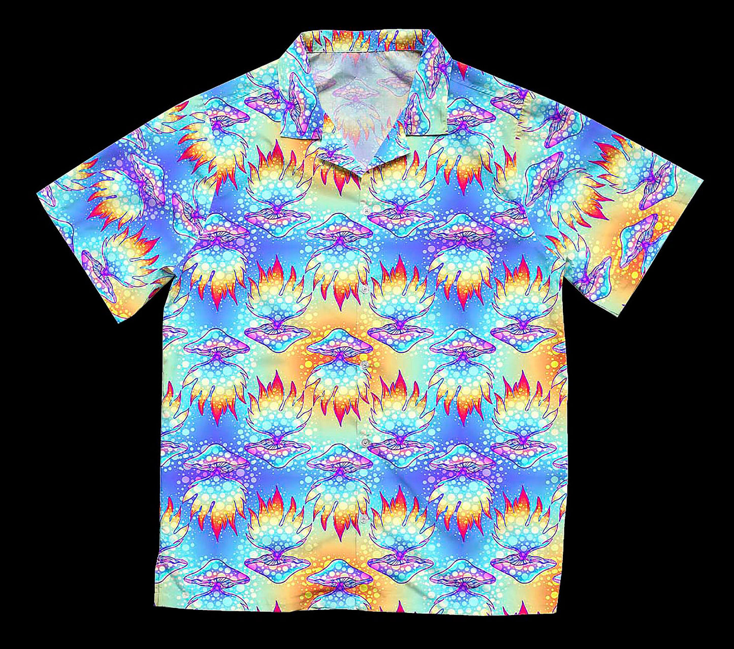 Fire Mushrooms Hawaiian Style Short Sleeve Festival Shirt