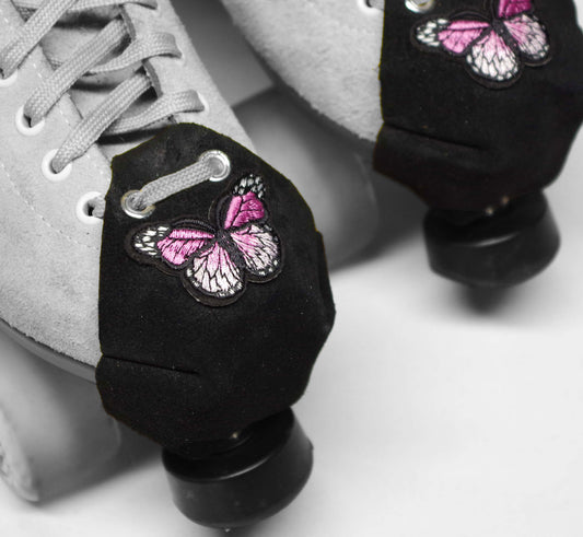 Durable Suede Toe Caps Black with Strawberry Pink Butterfly