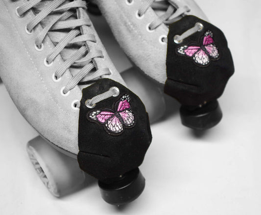 Durable Suede Toe Caps Black with Strawberry Pink Butterfly