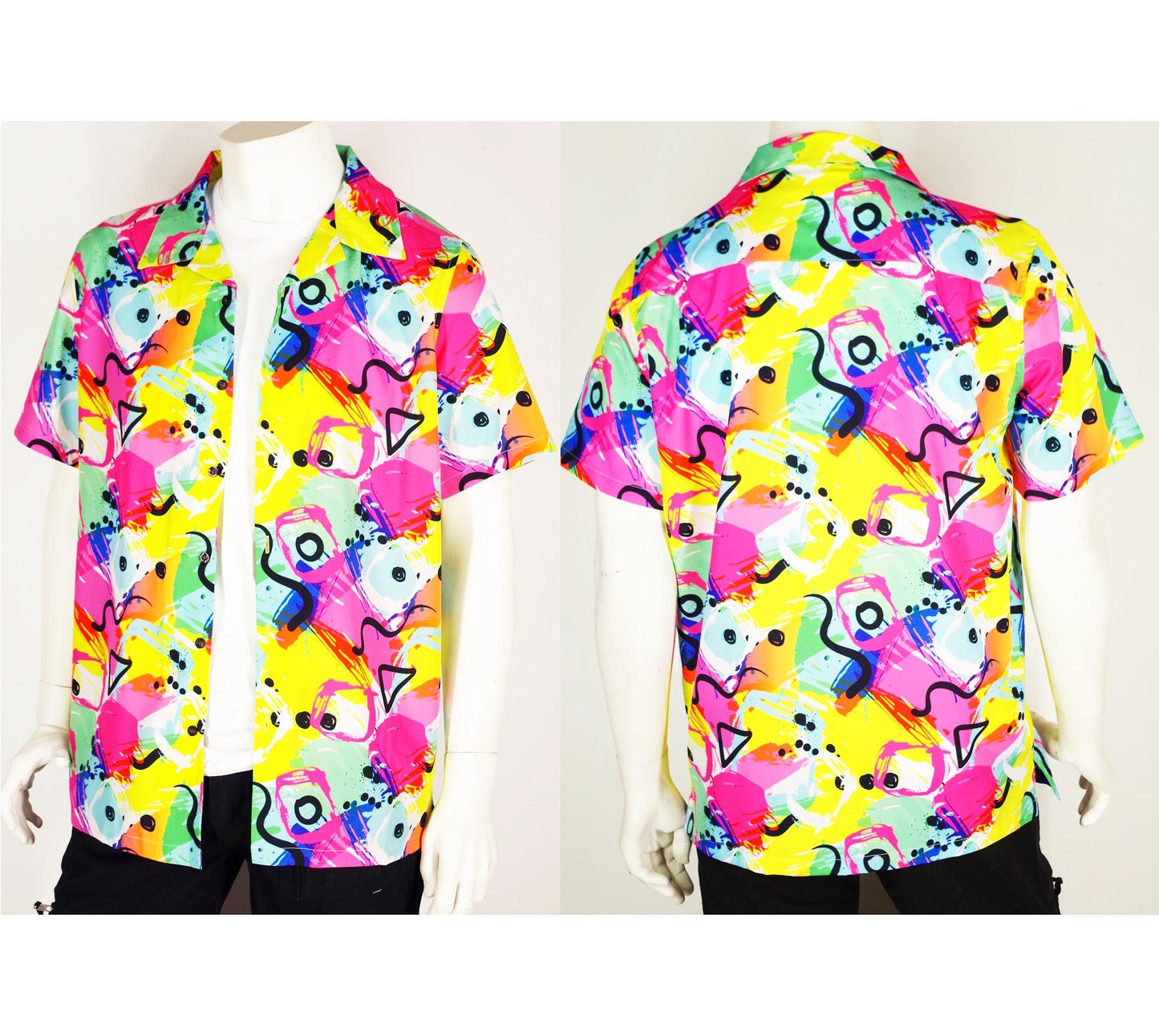 Festival Button Up Shirt in Memphis Splash Bold Colourful Print