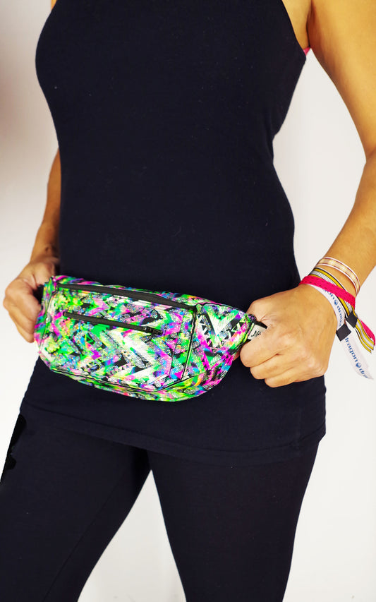 Festival Fanny Pack in Neon Green and Hot Pink Zigzag