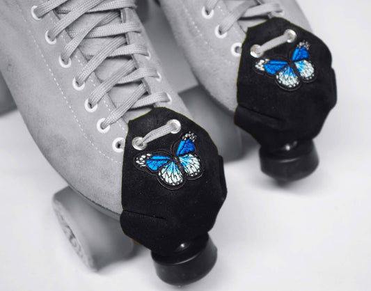 Durable Suede Toe Caps Black with Pool Blue Butterfly
